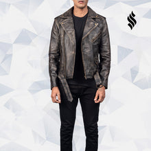 Load image into Gallery viewer, Distressed Brown Leather Biker Jacket Allaric Alley - Shearling leather