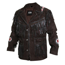 Load image into Gallery viewer, Edgy Chocolate Brown Leather Jacket with Fringes - Shearling leather