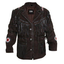 Load image into Gallery viewer, Edgy Chocolate Brown Leather Jacket with Fringes - Shearling leather