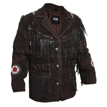 Load image into Gallery viewer, Edgy Chocolate Brown Leather Jacket with Fringes - Shearling leatherChocolate Brown Fringe Leather Jacket | Buy Western Leather Jackets