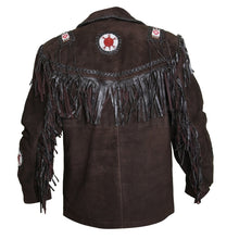 Load image into Gallery viewer, Edgy Chocolate Brown Leather Jacket with Fringes - Shearling leather
