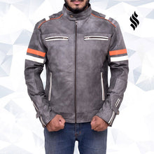 Load image into Gallery viewer, Fossil Grey Retro Biker Jacket - Shearling leather