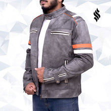 Load image into Gallery viewer, Grey Biker Jacket | Motorcycle Jacket | Biker Jacket Men | Biker Jacket