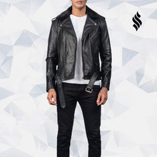 Load image into Gallery viewer, Furton Black Biker Leather Jacket - Shearling leather