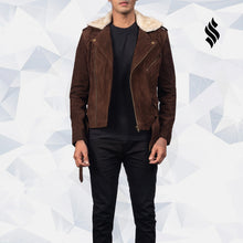 Load image into Gallery viewer, Furton Mocha Suede Shearling Leather Jacket - Shearling leather