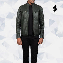 Load image into Gallery viewer, Green Biker Leather Jacket Ionic Style - Shearling leather