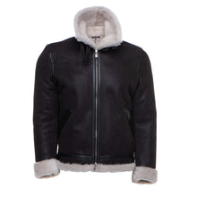 Load image into Gallery viewer, Hampton's Classic Brown Bomber Aviator Shearling Jacket with collar belt - Shearling leather