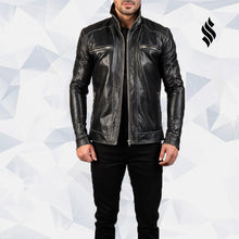 Load image into Gallery viewer, Hudson Black Leather Biker Jacket - Shearling leather