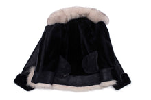Load image into Gallery viewer, Cecily's Black Shearling Sheepskin Jacket with Fox fur trim - Shearling leather