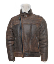 Load image into Gallery viewer, Carter's Distressed Biker bomber shearling jacket with notch lapels - Shearling leather