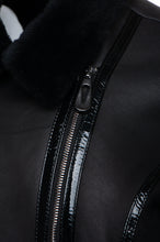 Load image into Gallery viewer, Tasha's Black Sheepskin Shearling B-3 Bomber Style Jacket - Shearling leather