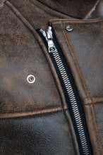 Load image into Gallery viewer, Carter's Distressed Biker bomber shearling jacket with notch lapels - Shearling leather