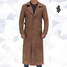 Load image into Gallery viewer, Jackson Mens Leather Long Brown Trench Coat - Shearling leather