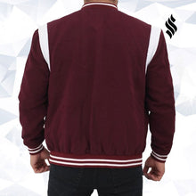Load image into Gallery viewer, Jesse Maroon Letterman Jacket - Shearling leather