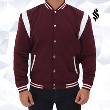 Load image into Gallery viewer, Jesse Maroon Letterman Jacket - Shearling leather
