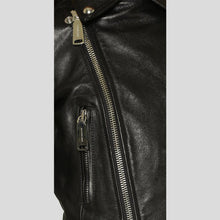 Load image into Gallery viewer, Kiana Black Biker Fringes Leather Jacket - Shearling leather