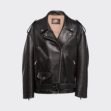 Load image into Gallery viewer, black women's lambskin leather biker jacket