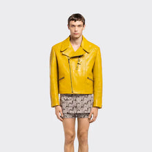 Load image into Gallery viewer, yellow women's cowhide leather biker jacket