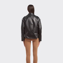 Load image into Gallery viewer, black women's lambskin leather biker jacket