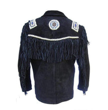 Load image into Gallery viewer, Men's Fringe Jacket Western Wear Cowboy Black Suede Jacket - Shearling leather