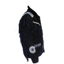 Load image into Gallery viewer, Men's Fringe Jacket Western Wear Cowboy Black Suede Jacket - Shearling leather