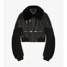 Load image into Gallery viewer, Women's Black RAF Sheepskin Shearling Aviator Motorbike Leather Bomber Jacket