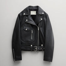 Load image into Gallery viewer, women's black lambskin leather biker jacket