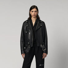 Load image into Gallery viewer, women's black lambskin leather biker jacket