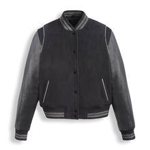 Load image into Gallery viewer, Black Varsity Leather Bomber Jacket