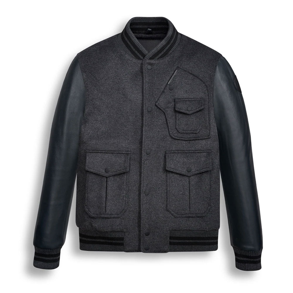 Bomber Jacket With Wool Biker Jacket Mens Men Black Wool Varsity