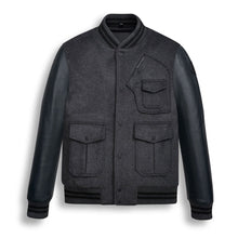 Load image into Gallery viewer, Men Black Wool Varsity Bomber Leather Jacket