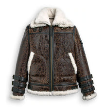Load image into Gallery viewer, Double Tone Brown Shearling Aviator Leather Jacket