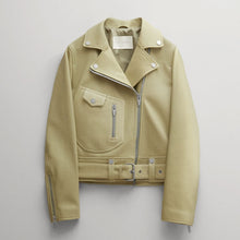 Load image into Gallery viewer, yellow women's motorcycle cowhide leather biker jacket