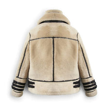 Load image into Gallery viewer, Off White Shearling Leather Jacket With Strips