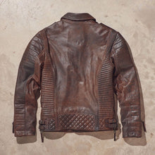 Load image into Gallery viewer, Men Waxed Brown Biker Leather Motorcycle Jacket