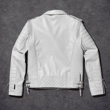 Load image into Gallery viewer, Men White Pearl Biker Leather Motorcycle Jacket