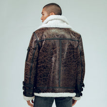 Load image into Gallery viewer, Double Tone Brown Shearling Aviator Leather Jacket