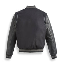 Load image into Gallery viewer, Black Varsity Leather Bomber Jacket