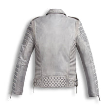 Load image into Gallery viewer, White Waxed Biker Leather Motorcycle Jacket | Motorbike Leather Jacket