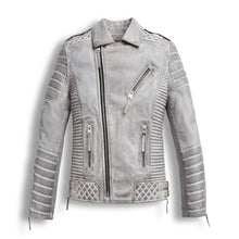 Load image into Gallery viewer, Chrome White Wexed Biker Leather Motorcycle Jacket