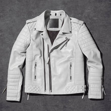 Load image into Gallery viewer, Men White Pearl Biker Leather Motorcycle Jacket