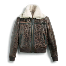 Load image into Gallery viewer, Men White Shearling Brown Aviator Leather Bomber Jacket