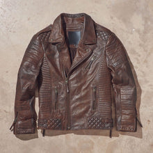 Load image into Gallery viewer, Men Waxed Brown Biker Leather Motorcycle Jacket