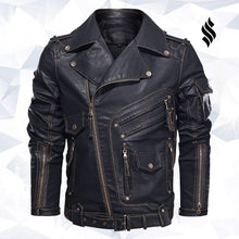 Load image into Gallery viewer, Leather Motorcycle Leather Jacket - Shearling leather