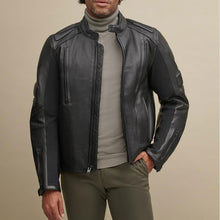 Load image into Gallery viewer, Men Black Leather Performance Rider Biker Jacket