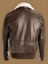 Load image into Gallery viewer, Men Brown Pilot Shearling Bomber Leather Jacket - Shearling leather