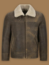 Load image into Gallery viewer, Men Old Fashion Brown Shearling Bomber Leather Jacket - Shearling leather