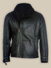 Load image into Gallery viewer, Men Pure Black B3 Shearling Bomber Leather Jacket - Shearling leather