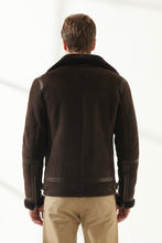 Load image into Gallery viewer, back view of mens shearling leather jacket