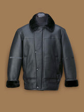 Load image into Gallery viewer, Men Black Aircraft Shearling Bomber Leather Jacket - Shearling leather